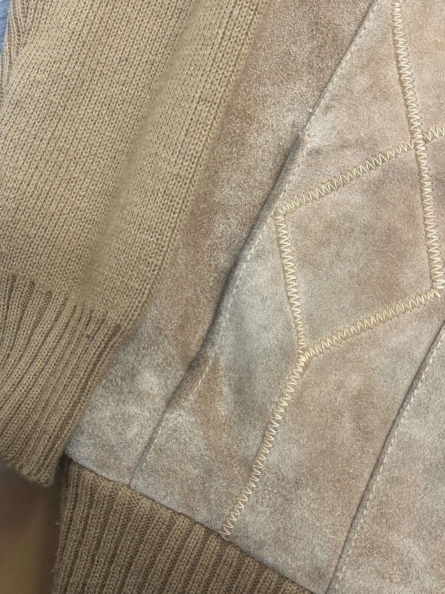 [L] 80s Unknown Knit Suede Jacket