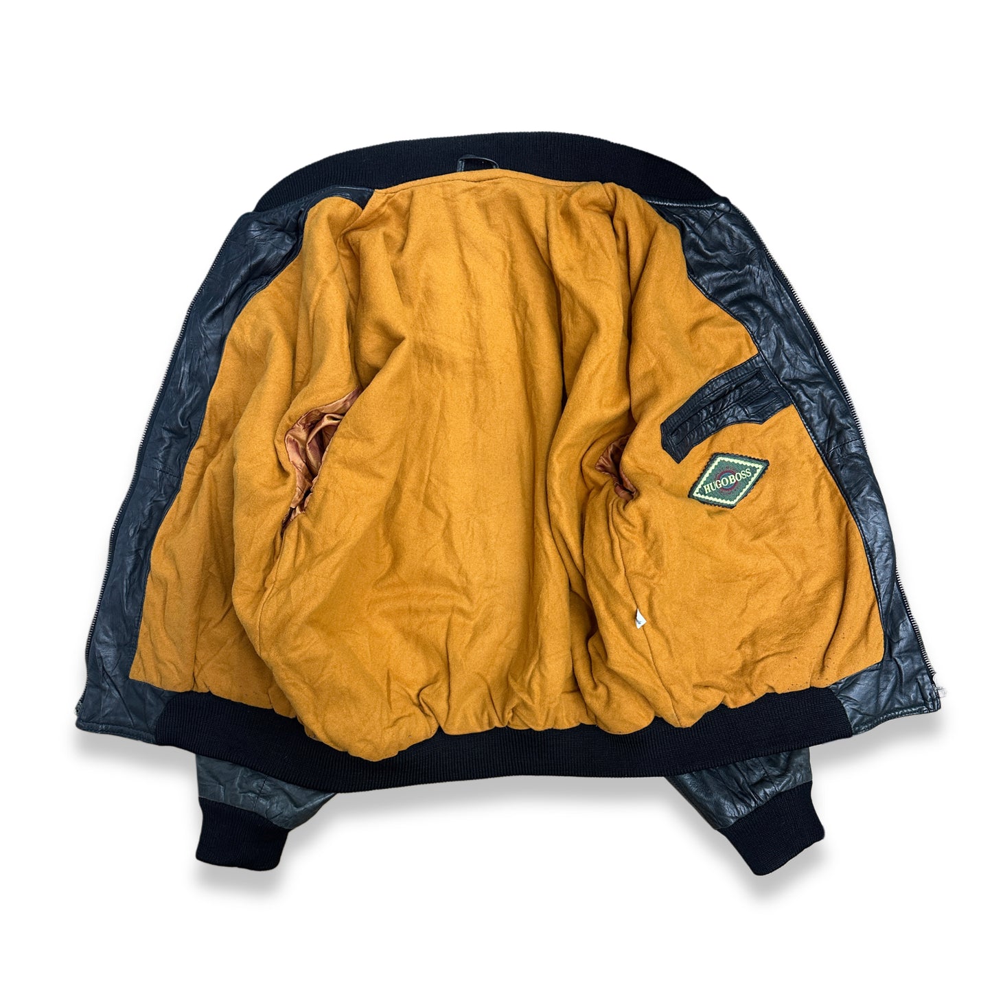 [XL] 80s HUGO BOSS Leather Bomber Jacket