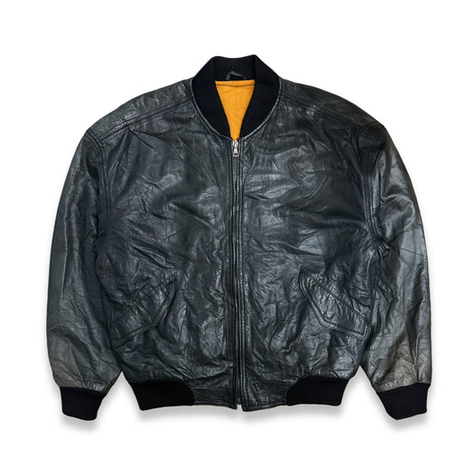 [XL] 80s HUGO BOSS Leather Bomber Jacket