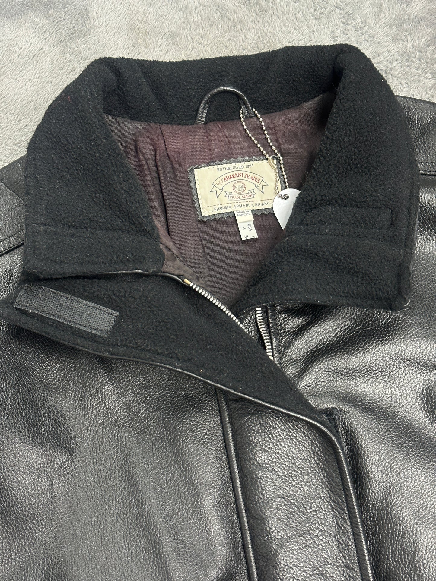 [M] 90s Armani Jeans Leather Jacket