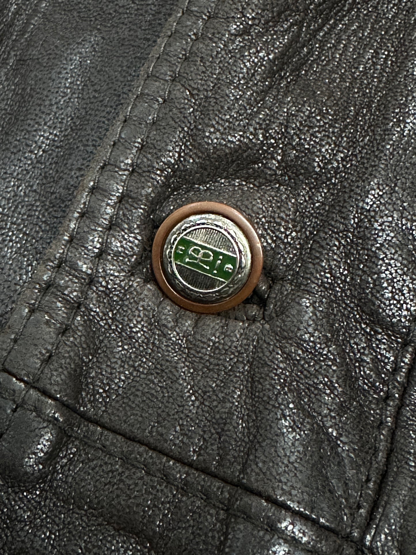 [L] 80s HUGO BOSS Brown Leather Car Coat