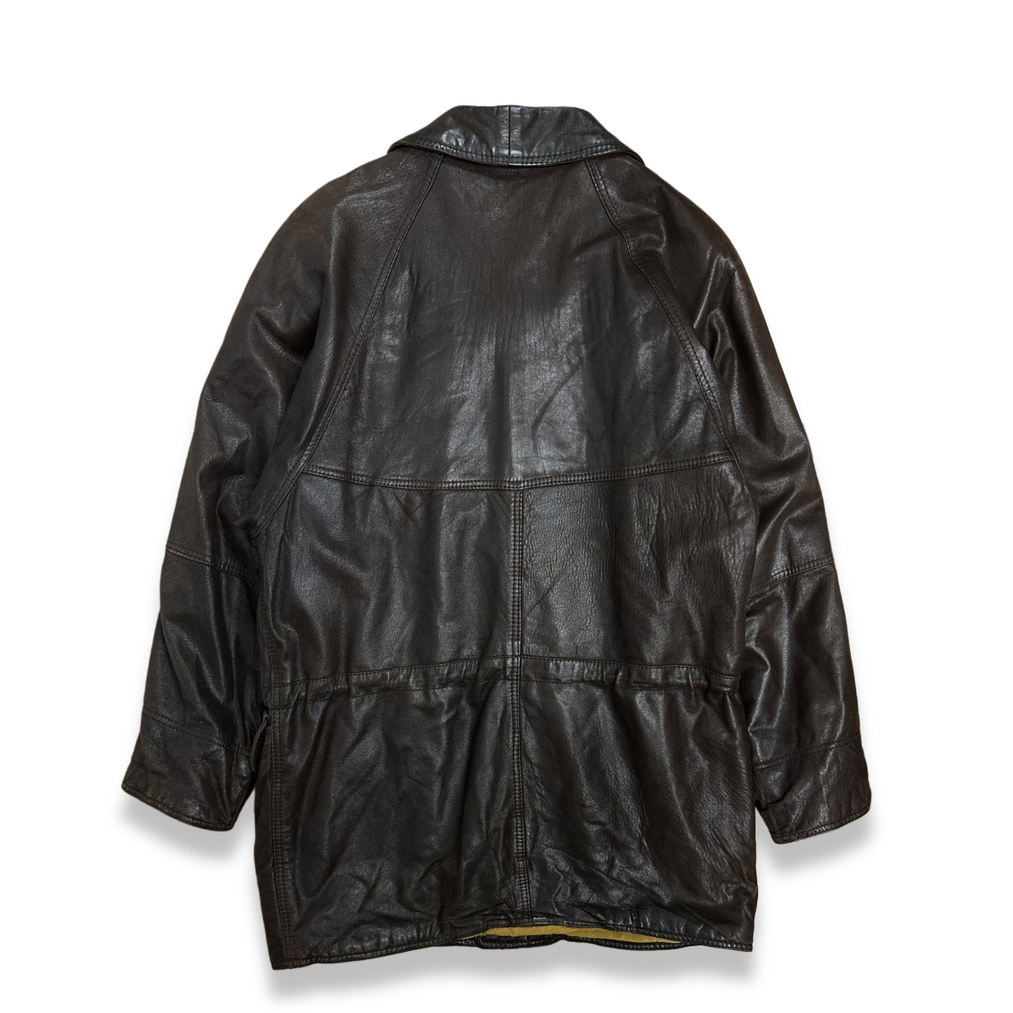 [L] 80s HUGO BOSS Brown Leather Car Coat