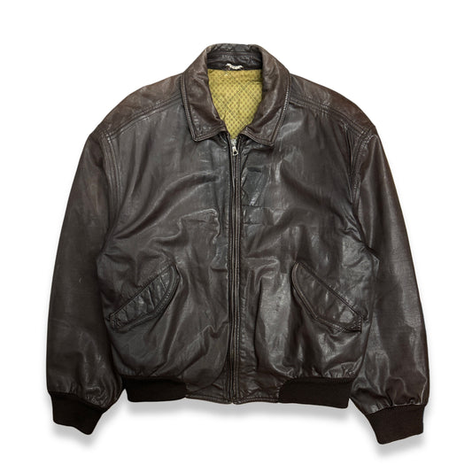 [XL] 80s HUGO BOSS Leather Bomber Jacket