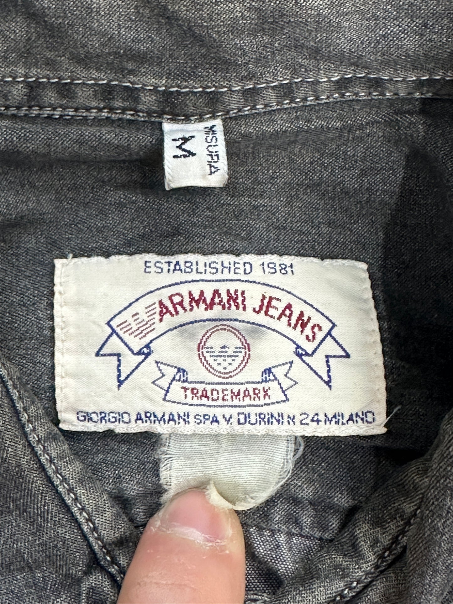 [M] 90s Armani Jeans Black Denim Shirt