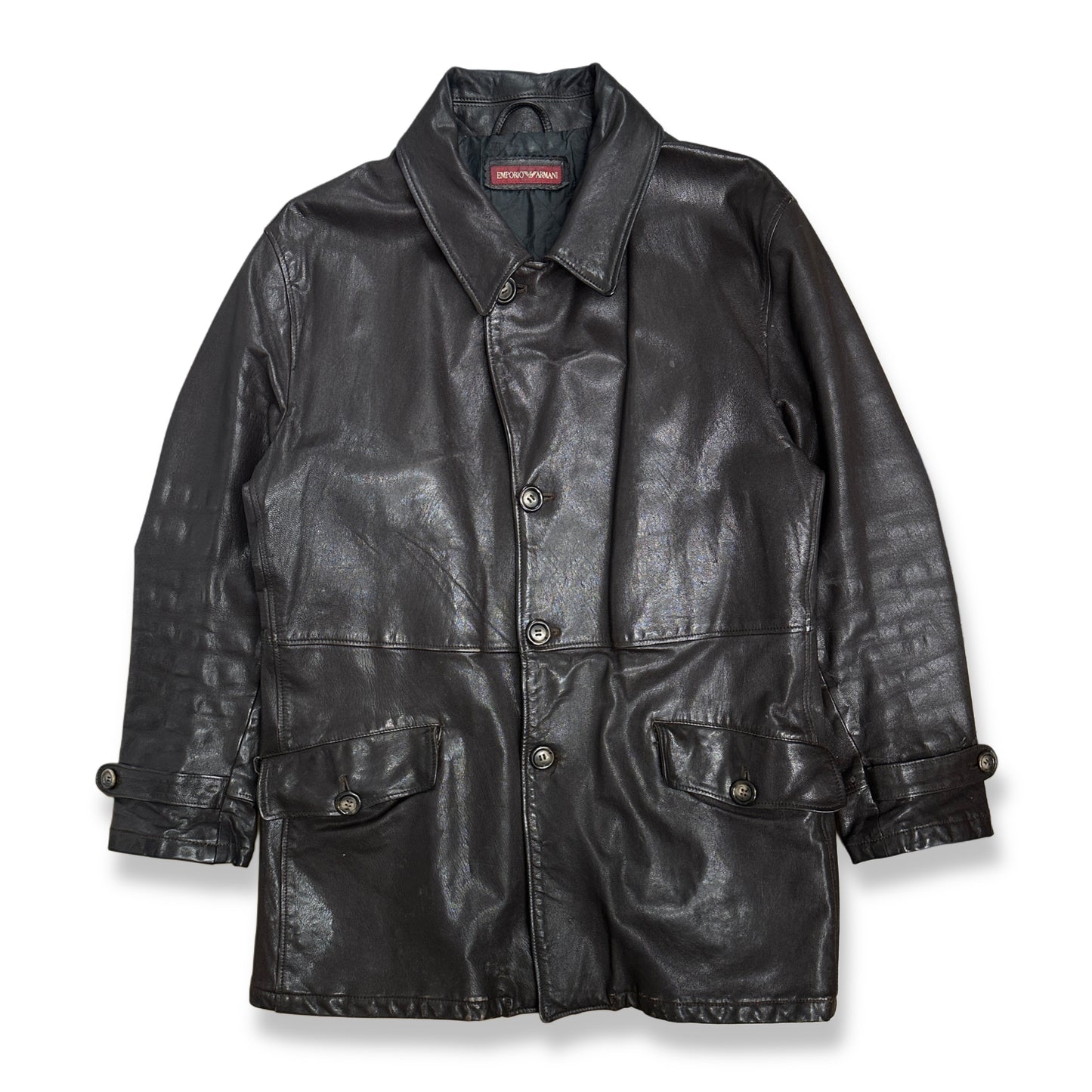 [L] 90s Emporio Armani Double Breast Leather Jacket