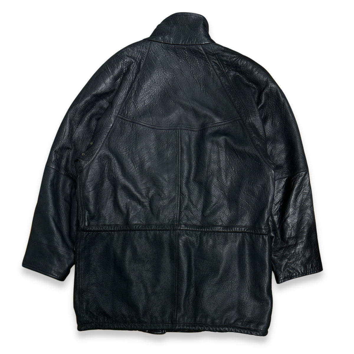 [54] 80s HUGO BOSS High Neck Leather Coat