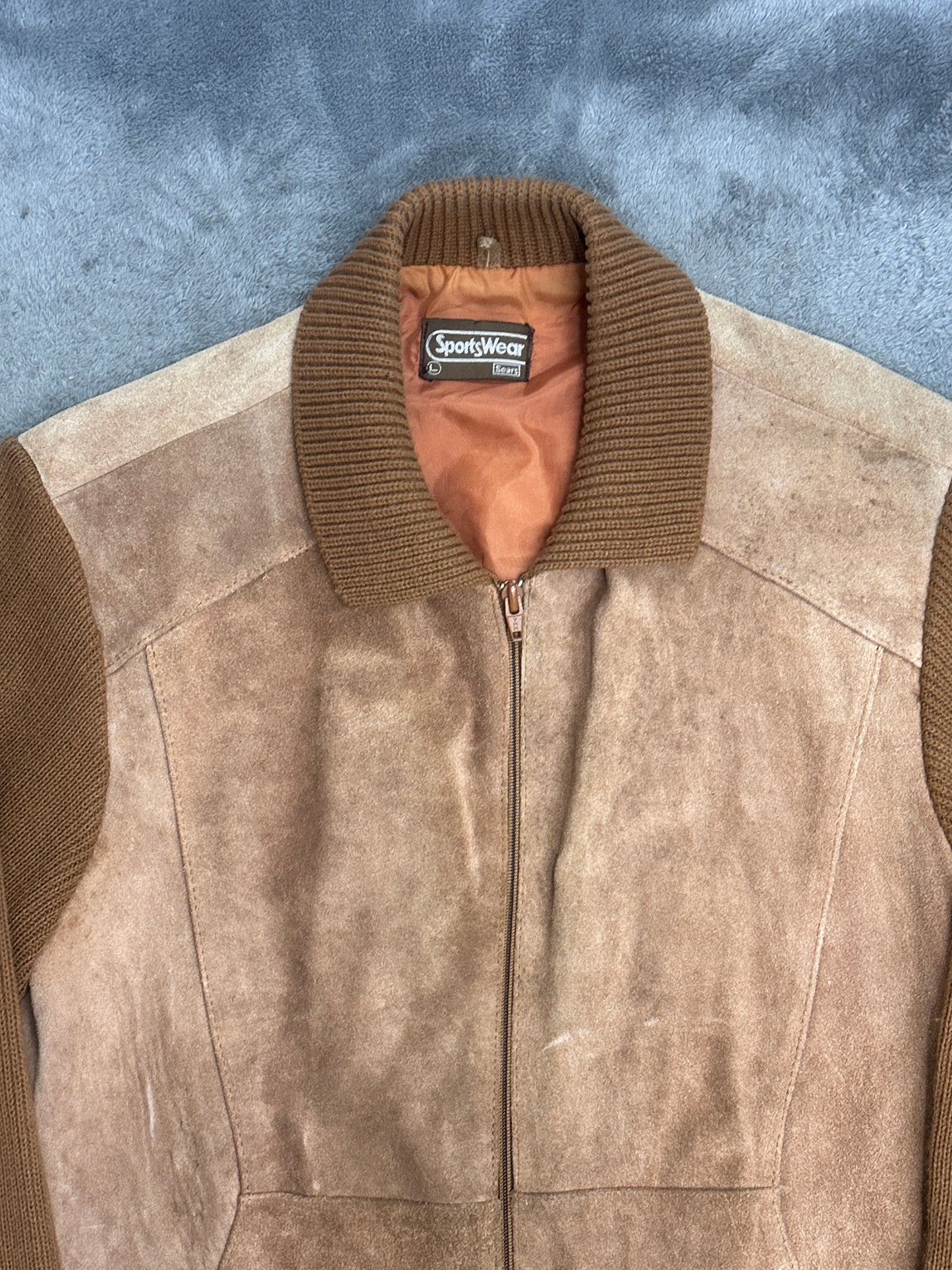 [L] 80s Sears SportsWear Knit Suede Jacket