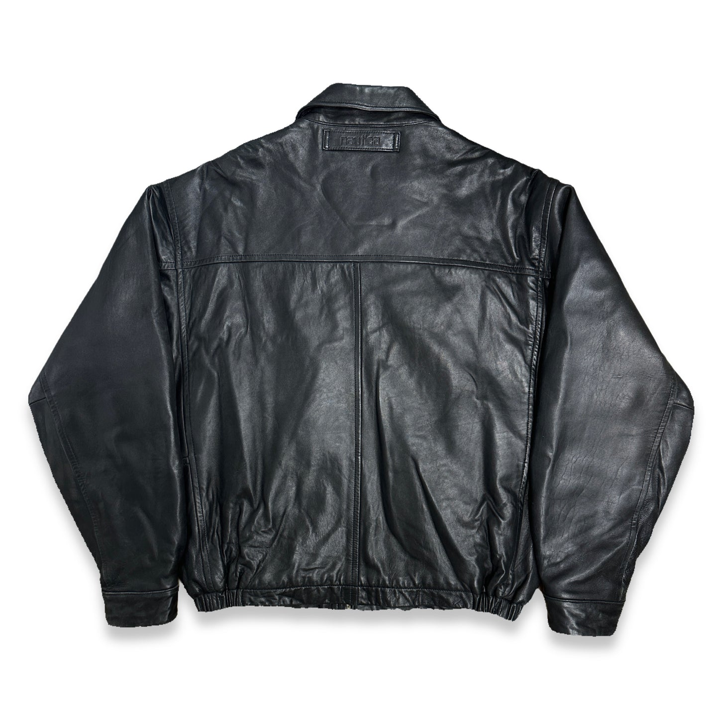 [44] 90s Nautica Leather Bomber Jacket