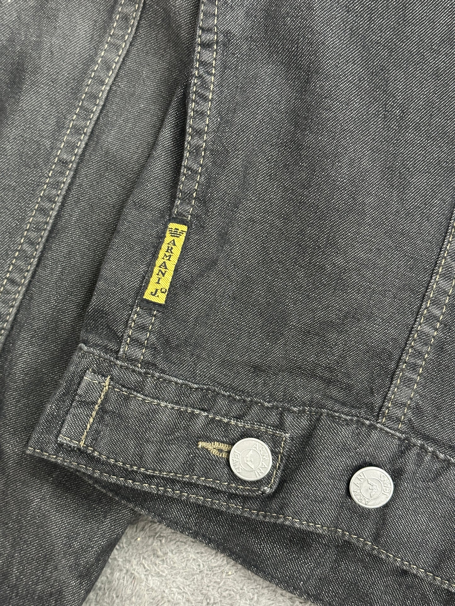 [L] 00s Armani Jeans Black Trucker Denim Jacket